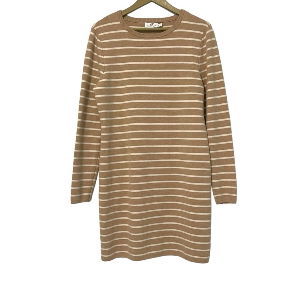 Vineyard‎ Vines Merino Wool Tan White Striped Long Sleeve Sweater Dress Large